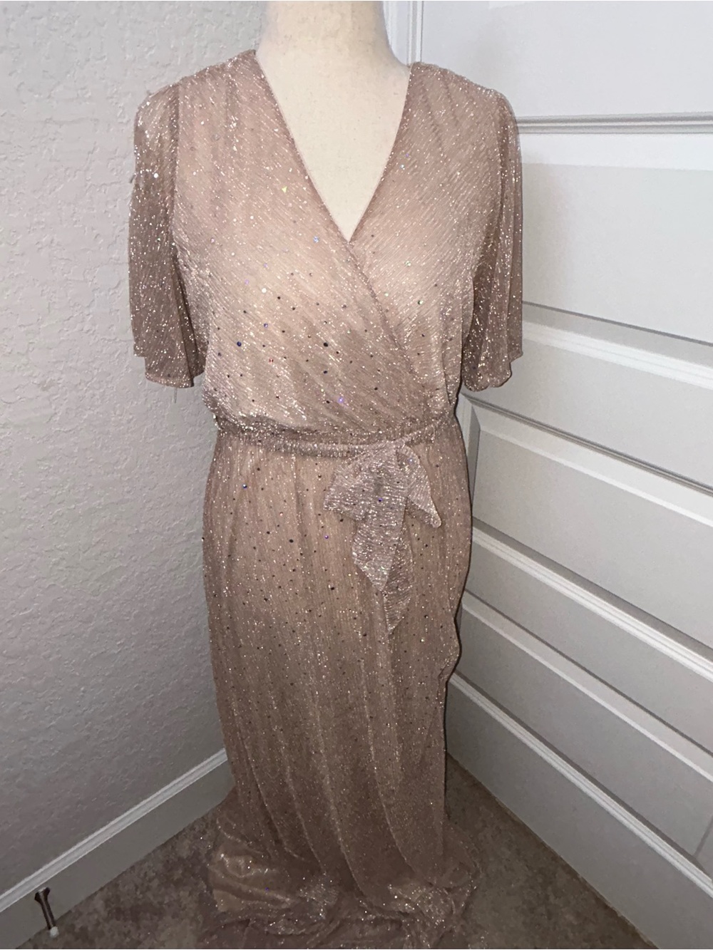 Baltic Born Grace Champagne Sparkle Gown Faux Wrap Maxi Dress